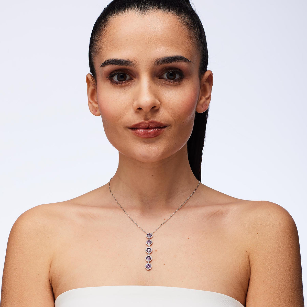 Collana Brosway Fancy Magic Purple Argento Pendente Lungo Cubic Zirconia Viola Contornati