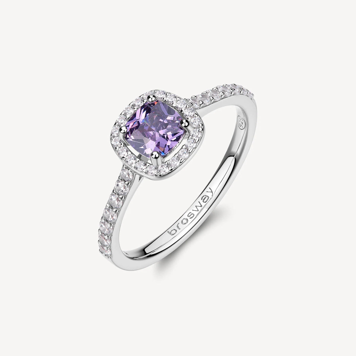 Anello Brosway Fancy Magic Purple Argento Con Cubik Zirconia Quadrato Colore Amethyst Contornato Da Mis.12