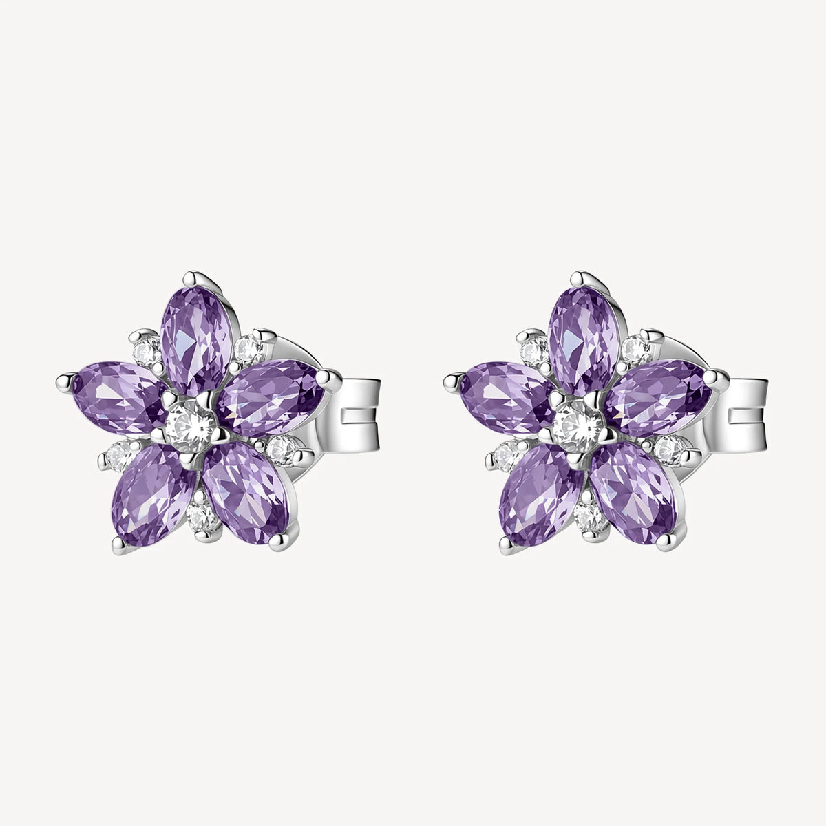 Orecchini Lobo Brosway Fancy Magic Purple Argento Fiore Con Cubic Zirconia Bianchi/Viola