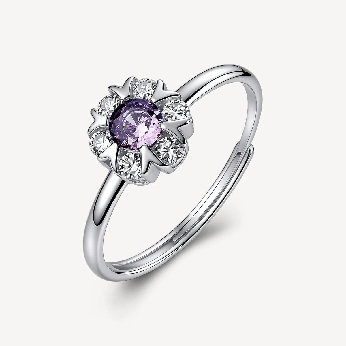 Anello RegolabileBrosway Fancy Magic Purple Argento Fiore Con Cubic Zirconia Bianchi E Centrale Viola