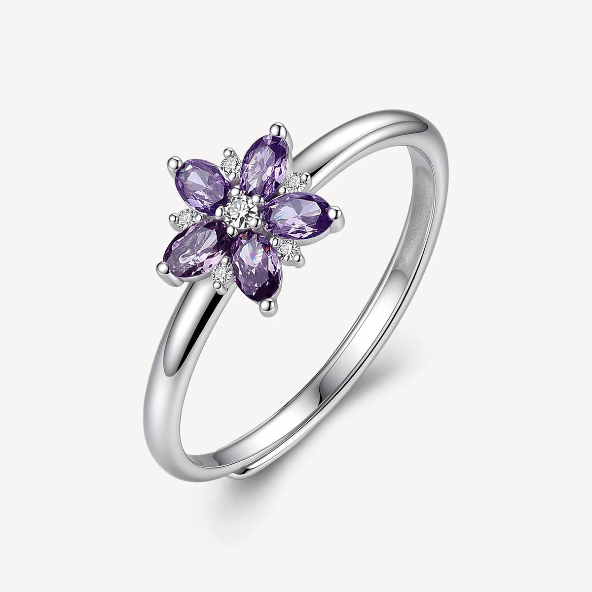 Anello Regolabile Brosway Fancy Magic Purple Argento Fiore Con Cubic Zirconia Bianchi/Viola