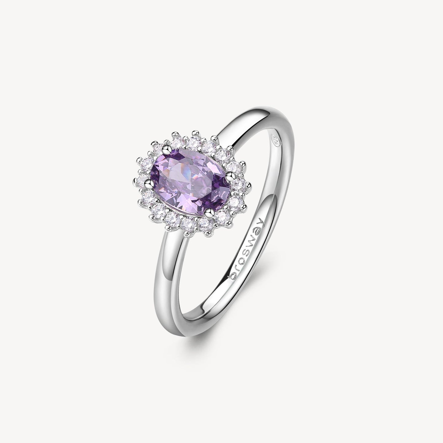 Anello Brosway Fancy Argento Rosetta Cubic Zirconia Ovale Viola Contornato - Misura 14