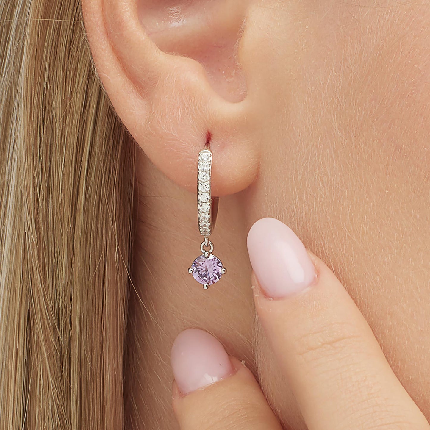 Monorecchino Boccola Brosway Magic Purple Argento Zirconi Pendente Viola
