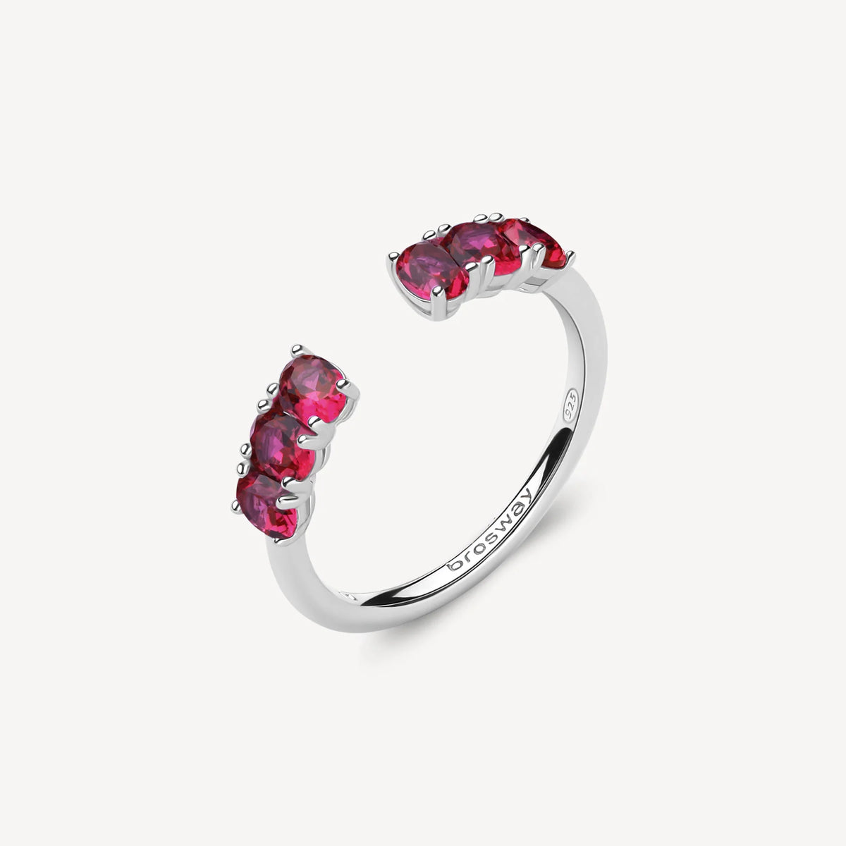 Anello Brosway Passion Ruby In Argento Aperto Al Centro Con Zirconi Fucsia Ovali