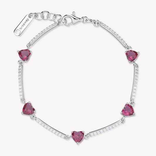 Bracciale Semirigido Brosway Fancy Argento Cubic Zirconia Alternati a Cuori Ruby