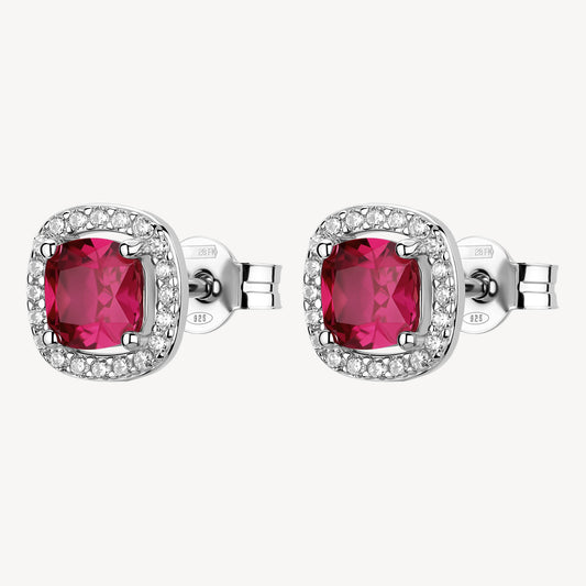 Orecchini a Lobo Brosway Fancy Argento  Cubic Zirconia Quadrato Ruby Contornato