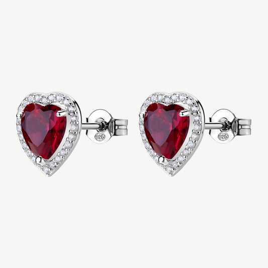Orecchini a Lobo Brosway Fancy Passion Ruby Argento Cuore Cubic Zirconia Rosso Contornato