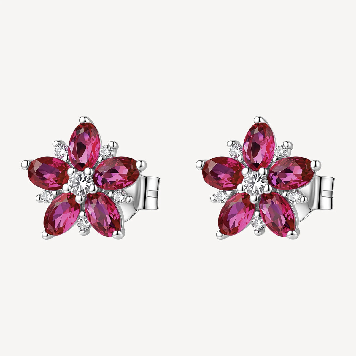 Orecchini Lobo Brosway Fancy Passion Ruby Argento Fiore Con Cubic Zirconia Bianchi/Ruby
