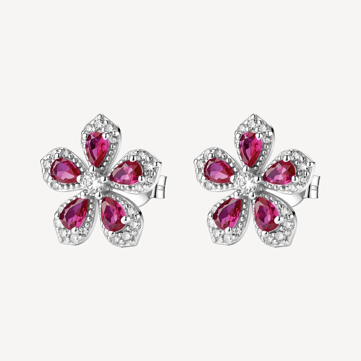 Orecchini Lobo Brosway Fancy Passion Ruby Argento Fiore Con Cubic Zirconia Bianchi/Ruby