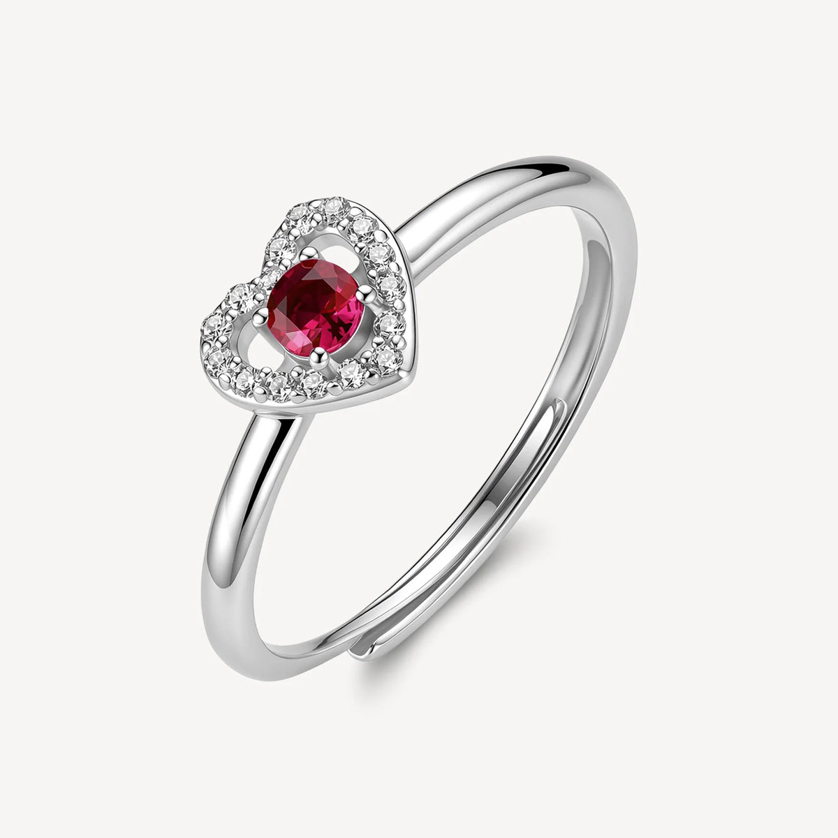 Anello Regolabile Brosway Fancy Passion Ruby Argento Cuore Con Cubic Zirconia Bianchi E Centrale Ruby