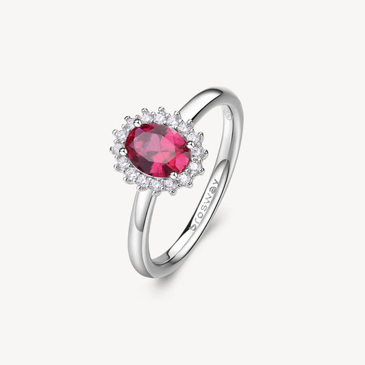 Anello Brosway Fancy Argento Rosetta Cubic Zirconia Ovale Ruby Contornato - Misura 14