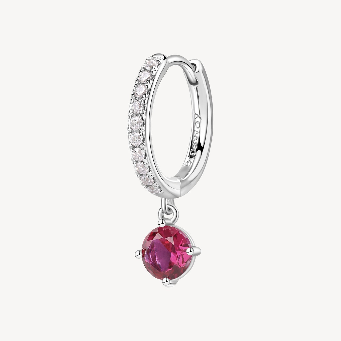 Monorecchino Boccola Brosway Passion Ruby Argento Zirconi Pendente Fucsia