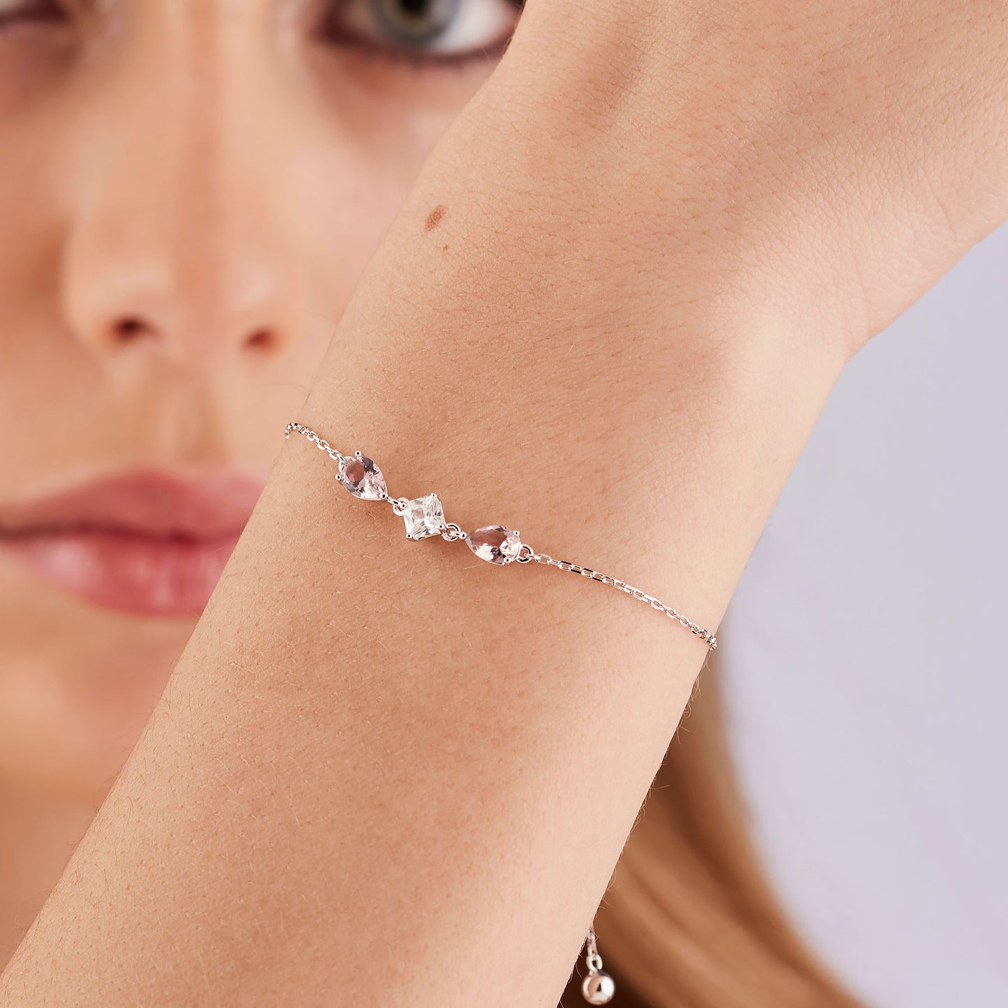 Bracciale Brosway Fancy Argento Maglia Catena Centrale Cubic Zirconia Bianco Rose