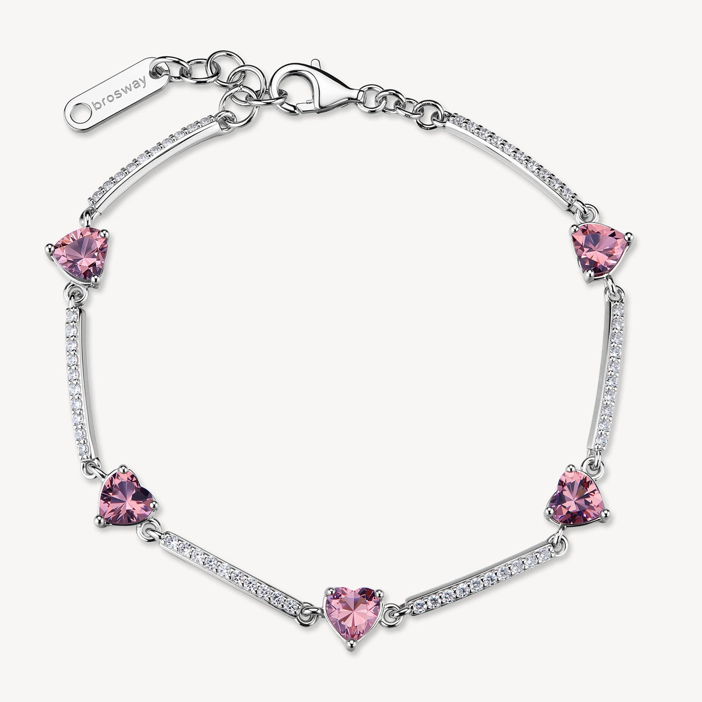 Bracciale Semirigido Brosway Fancy Argento Cubic Zirconia Alternati a Cuori Rose