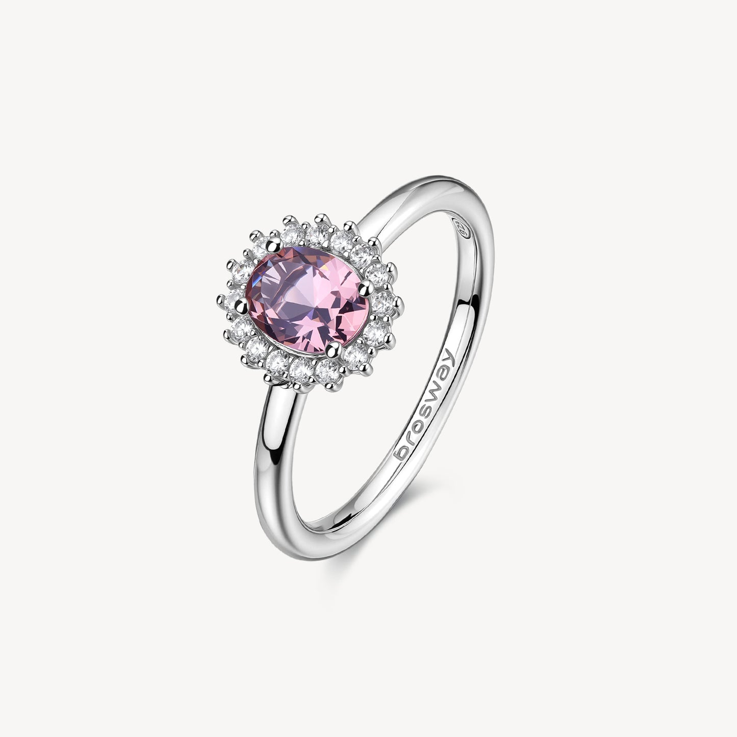 Anello Brosway Fancy  Argento Rosetta Con Cubic ZirconiaOvale Vintage Rose Contornato - Misura 16