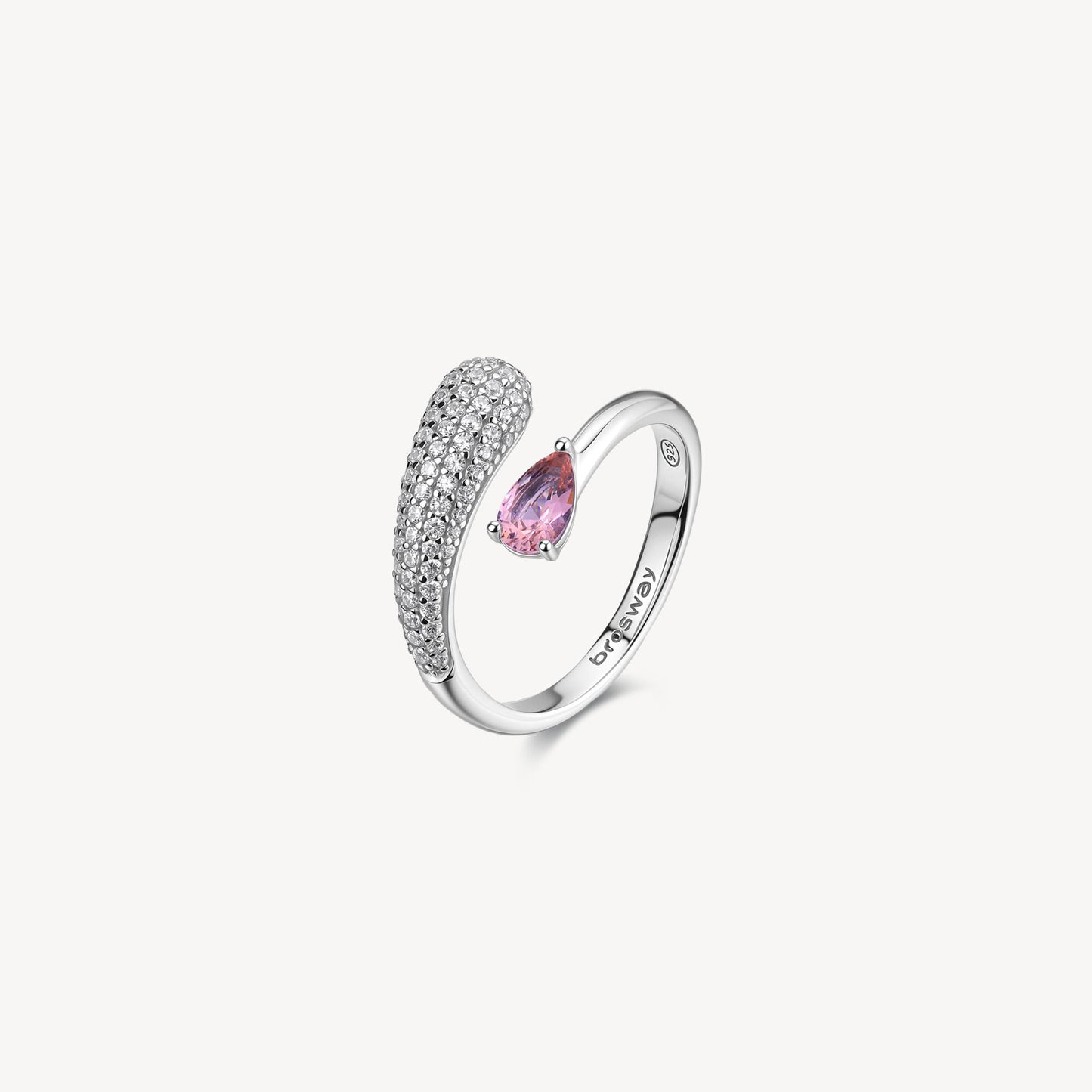 Anello Brosway Fancy Contrariè Argento Pavè Cubic Zirconia Vintage Rose - Misura 16