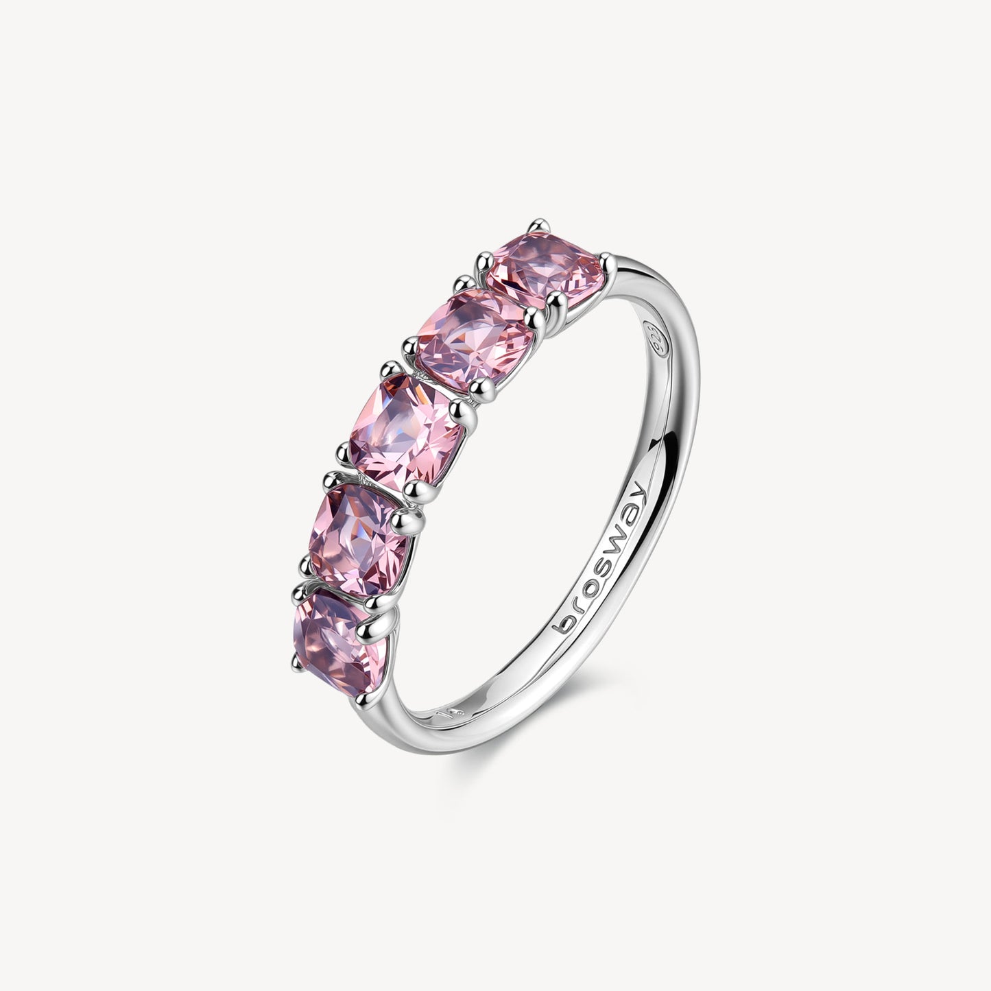 Anello Brosway Fancy Veretta a 5 Argento Cubic Zirconia Quadrati Vintage Rose - Misura 16