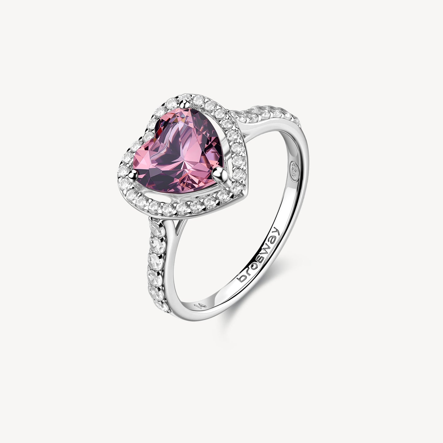 Anello Brosway Fancy Argento Cuore Cubic Cubic Zirconia Vintage Rose Contornato - Misura 14