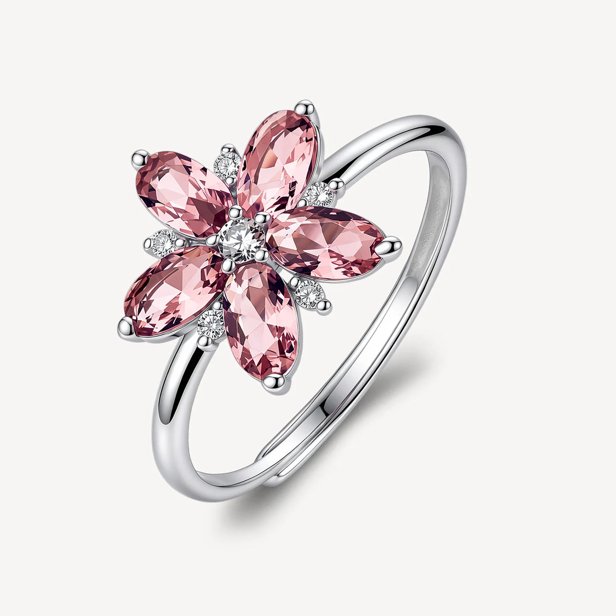 Anello Regolabile Brosway Fancy Tender Pink Argento Fiore Con Cubic Zirconia Bianchi/Rosa