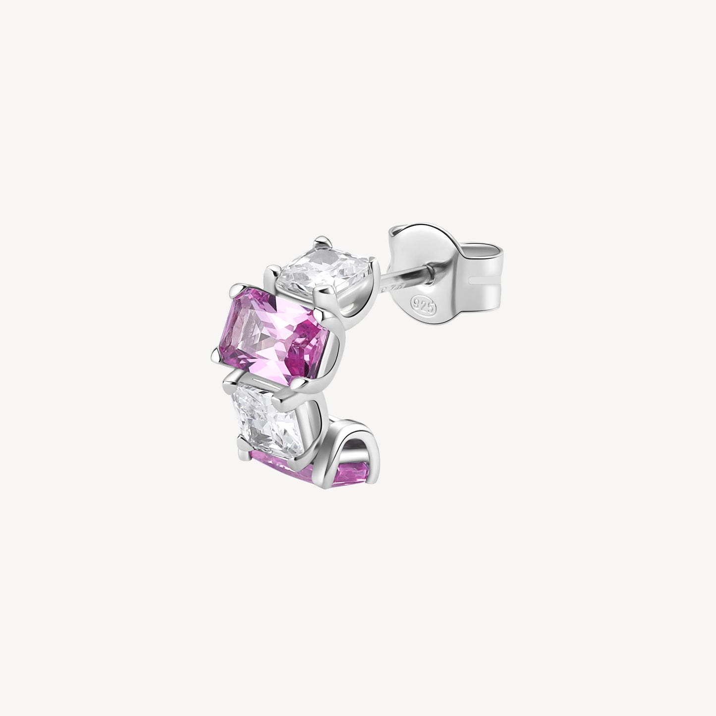 Monorecchino Brosway Vibrant Pink In Argento Con Zirconi Rosa e Bianchi