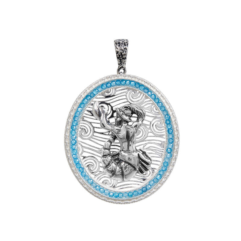 Pendente Gerardo Sacco Zodiaco Ciondolo Ovale in Argento Scorpione, Azzurro