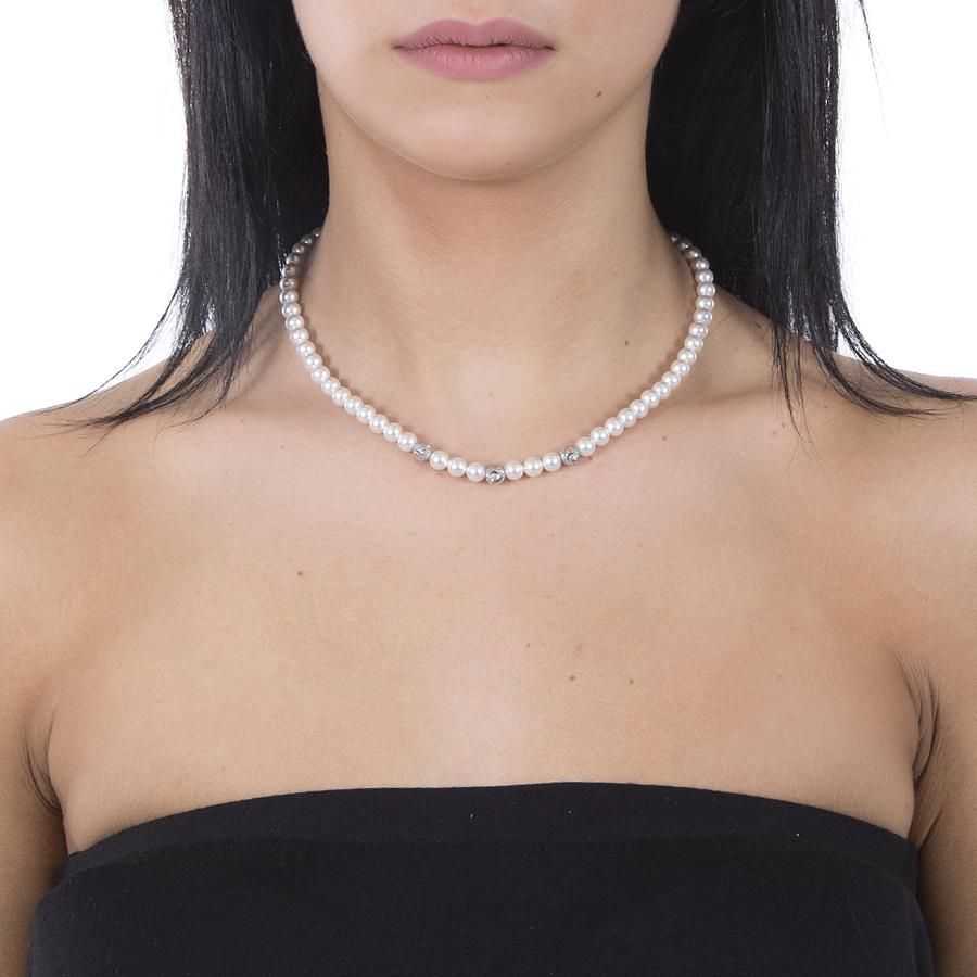Collana Boccadamo Perle Argento e 3 Sfere Diamantate