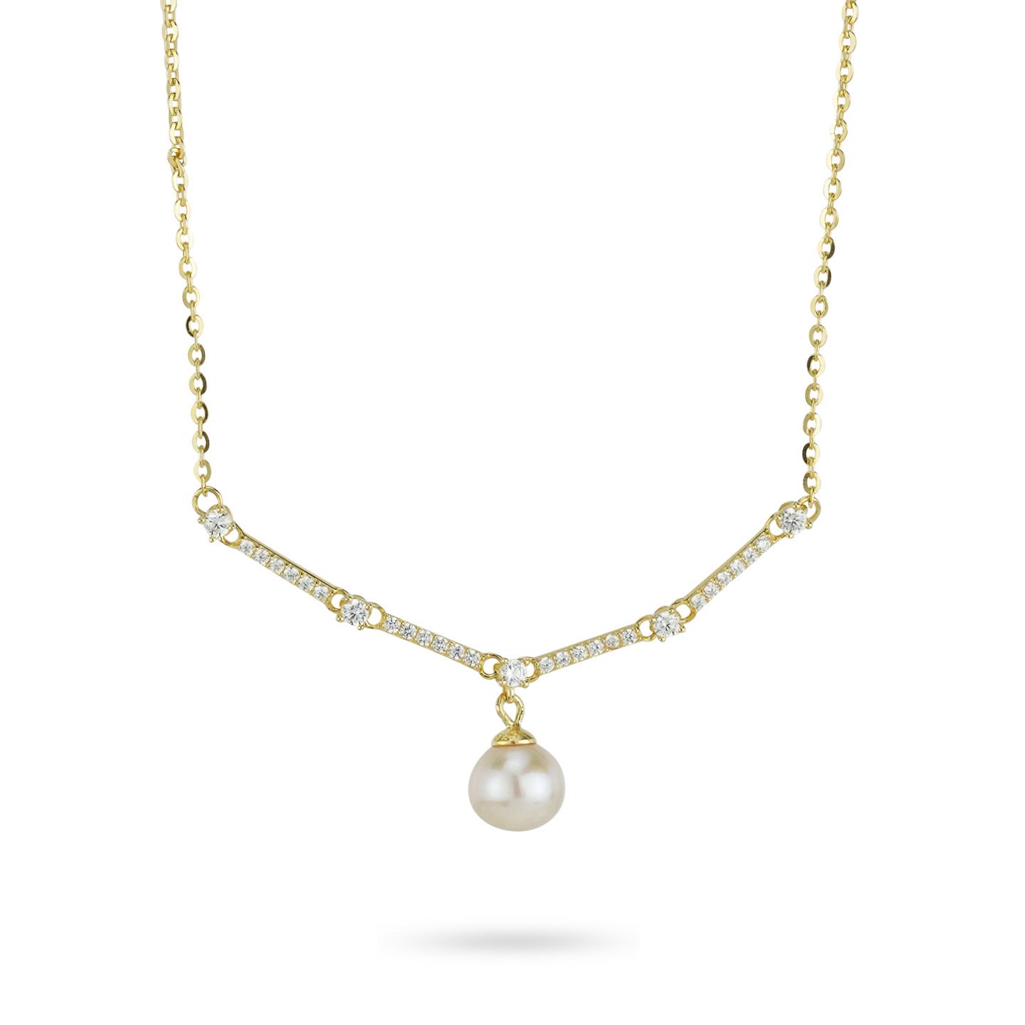 Collana Boccadamo Sophie Argento Dorato 4 Bacchettine di Zirconi e Pendente Perla