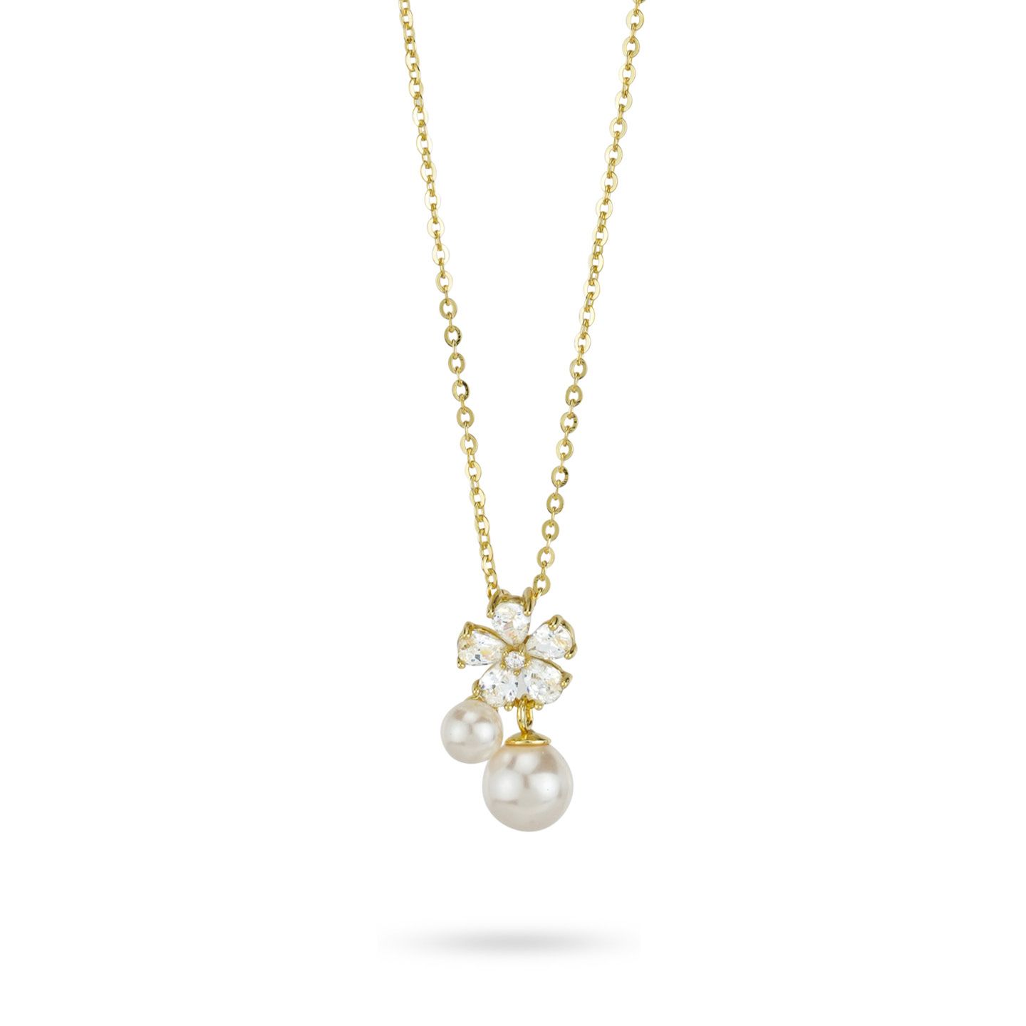 Collana Boccadamo Sophie Argento Dorato Pendente Fiore Zirconi e 2 Perle