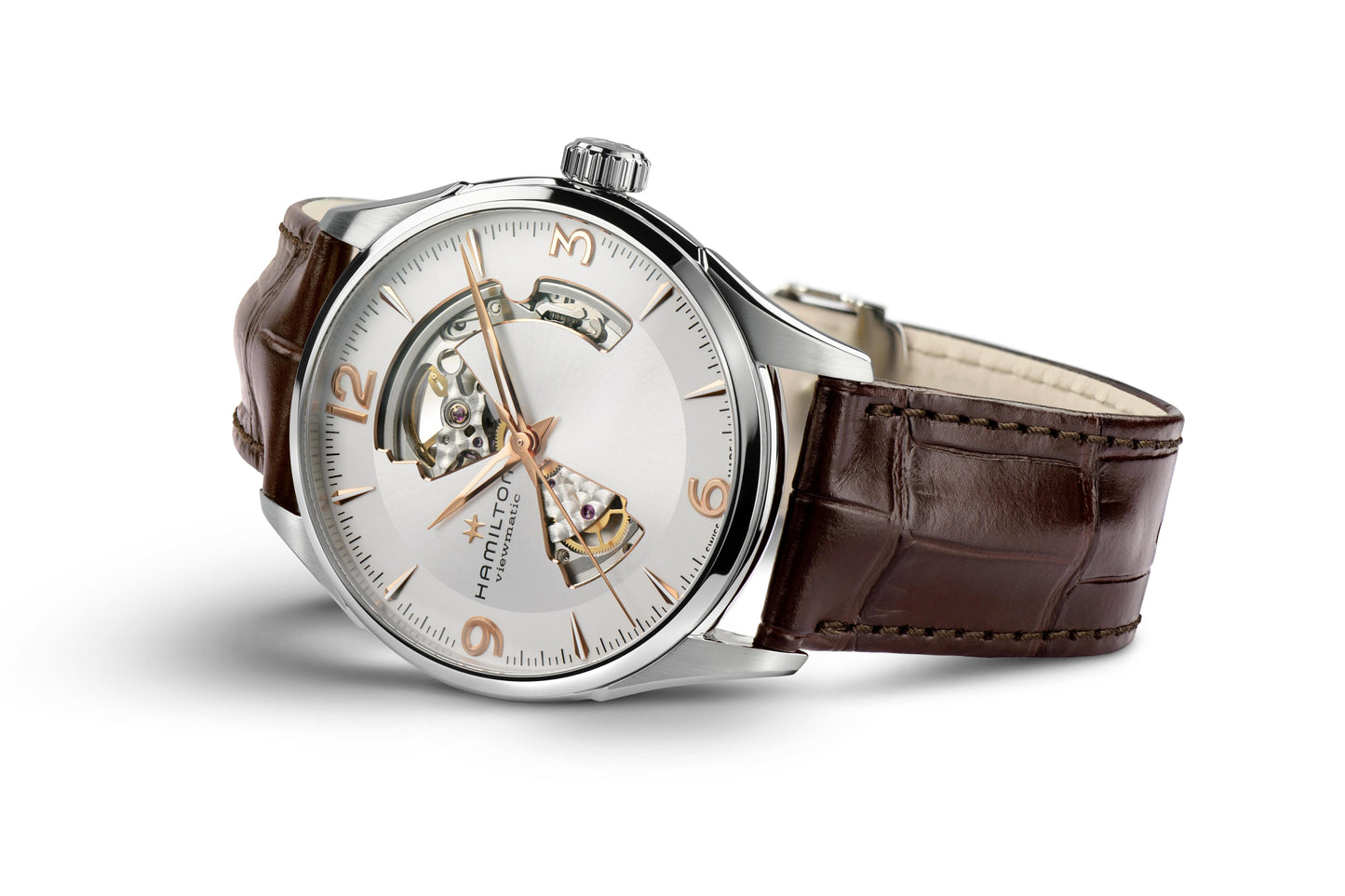 OROLOGIO HAMILTON JAZZMASTER VIEWMATIC OPEN HEART AUTO 42 MM SILVER/PVD ORO - H32705551