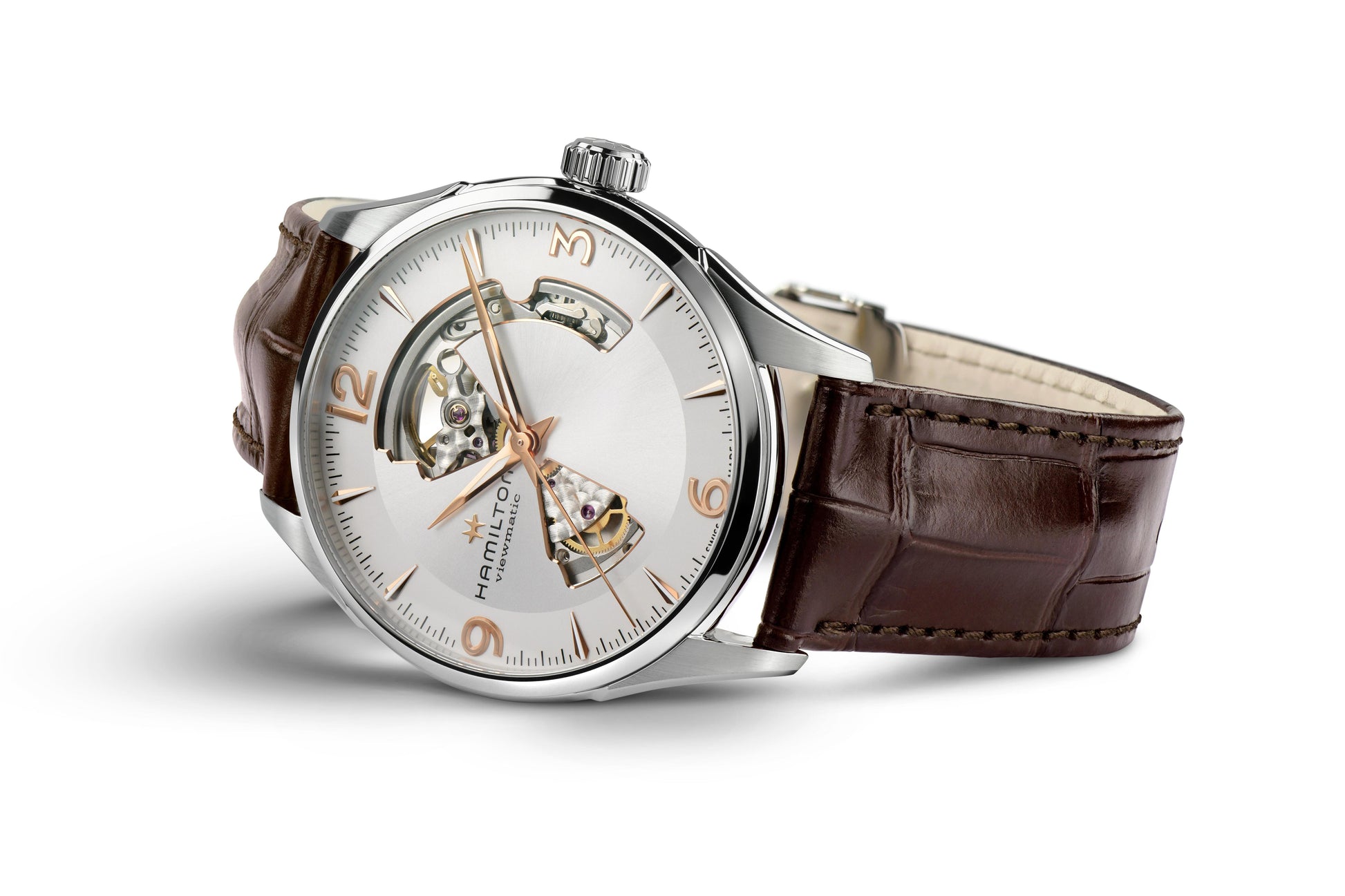 OROLOGIO HAMILTON JAZZMASTER VIEWMATIC OPEN HEART AUTO 42 MM SILVER/PVD ORO - H32705551