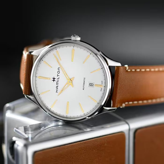 Orologio Hamilton Jazzmaster Thinline Auto 40 mm Quadrante Bianco/Pvd Oro