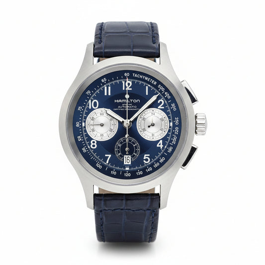 Orologio Hamilton Khaki Automatico Chrono Acciaio Pelle Blu Quadrante Blu/Silver