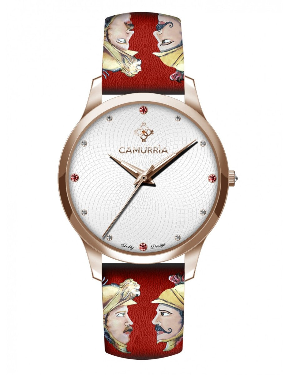 Orologio Camurrìa Facci A Facci 37mm Pvd Oro Rosa Cinturino Stampe Siciliane