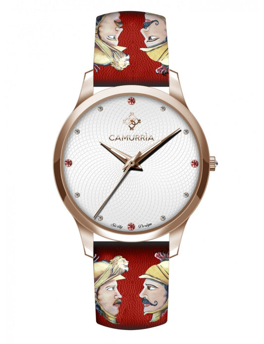 Orologio Camurrìa Facci A Facci 37mm Pvd Oro Rosa Cinturino Stampe Siciliane