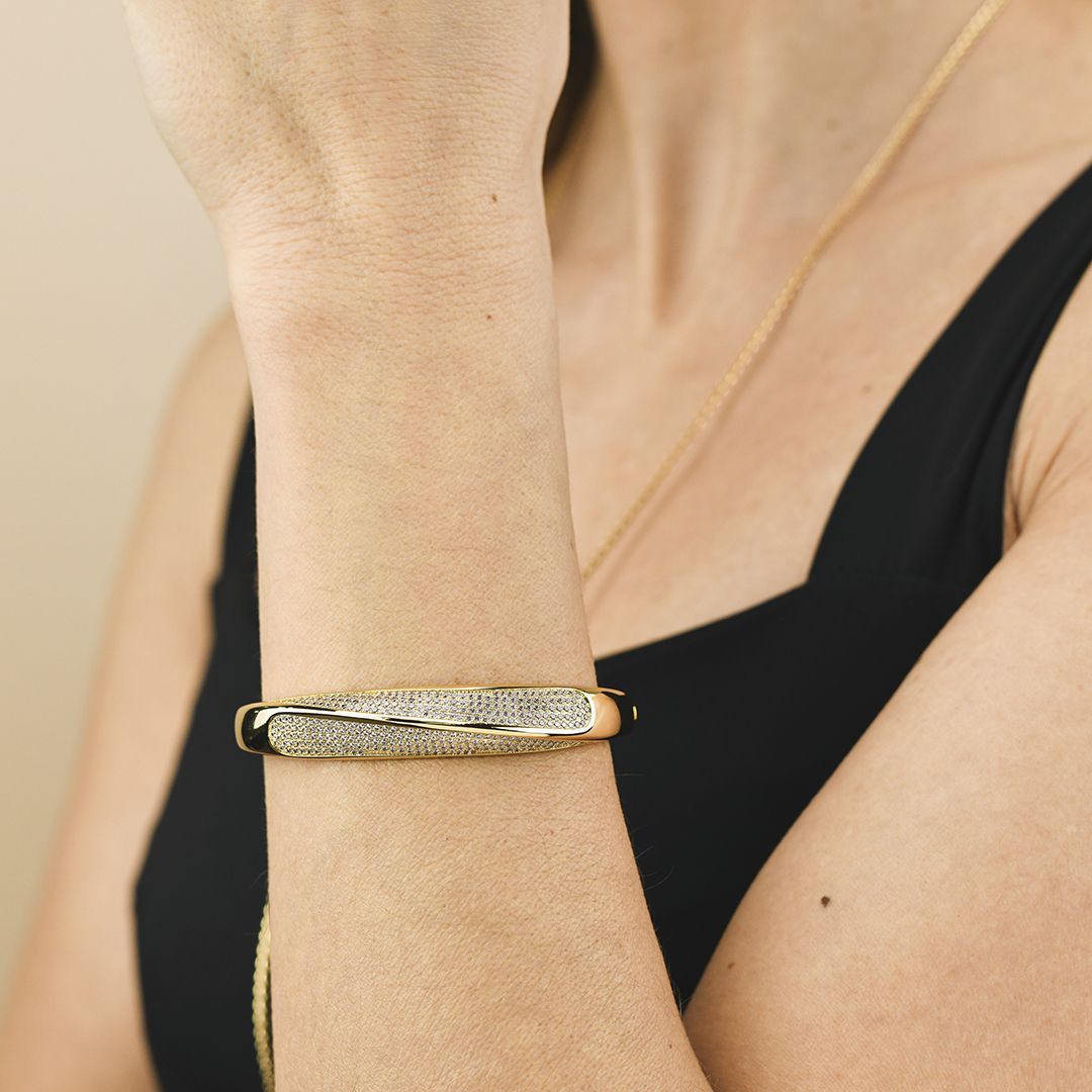 Bracciale Rigido Boccadamo Mediterranea Caleida Bronzo Pvd Oro Torchon Di Cristalli