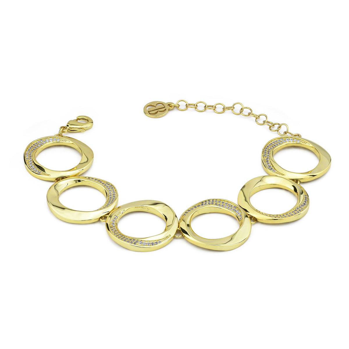 Bracciale Boccadamo Mediterranea Caleida Bronzo Pvd Oro 6 Cerchi Con Cristalli