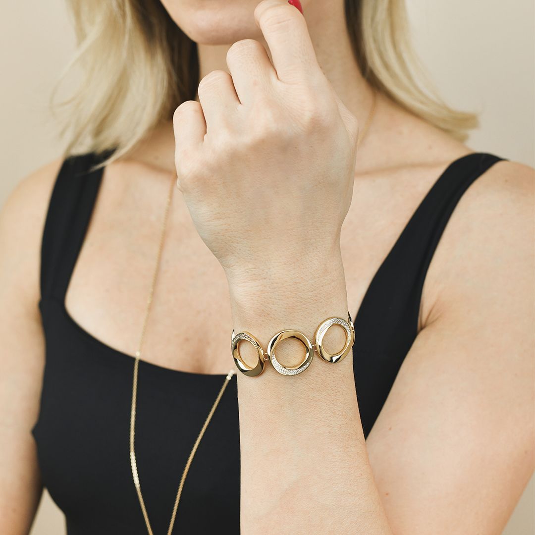 Bracciale Boccadamo Mediterranea Caleida Bronzo Pvd Oro 6 Cerchi Con Cristalli