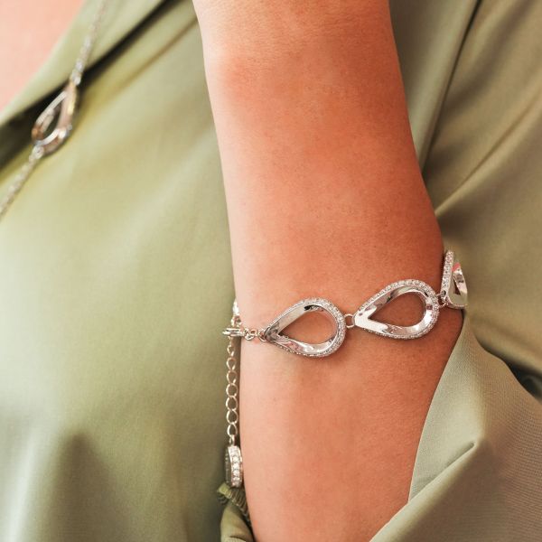 Bracciale Boccadamo Mediterranea Caleida Bronzo Pvd Oro 6 Elementi Goccia Traforati con Cristalli