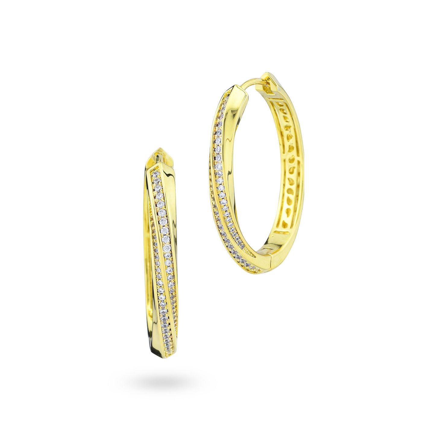 Orecchini Boccole Ovali Boccadamo Mediterranea Caleida Torchon Bronzo Pvd Oro Con Zirconi