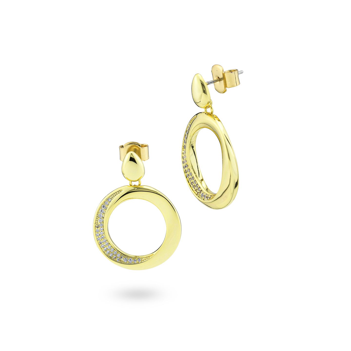Orecchini Pendenti a Cerchio Boccadamo Mediterranea Caleida Bronzo Pvd Oro Con Cristalli