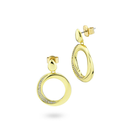 Orecchini Pendenti a Cerchio Boccadamo Mediterranea Caleida Bronzo Pvd Oro Con Cristalli
