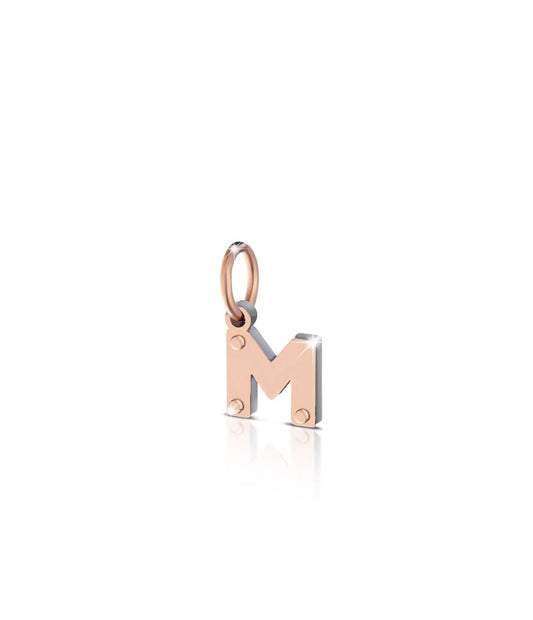 Ciondolo Lebebé Lockyourlove Lettera M Oro Rosa 9 Kt e Argento Con Cordino Bianco