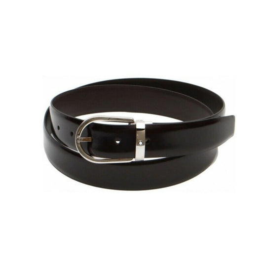 Cinture Montblanc Classic Line Cintura Fibbia Ardiglione Finitura Palladio Lucida Pelle Marrone