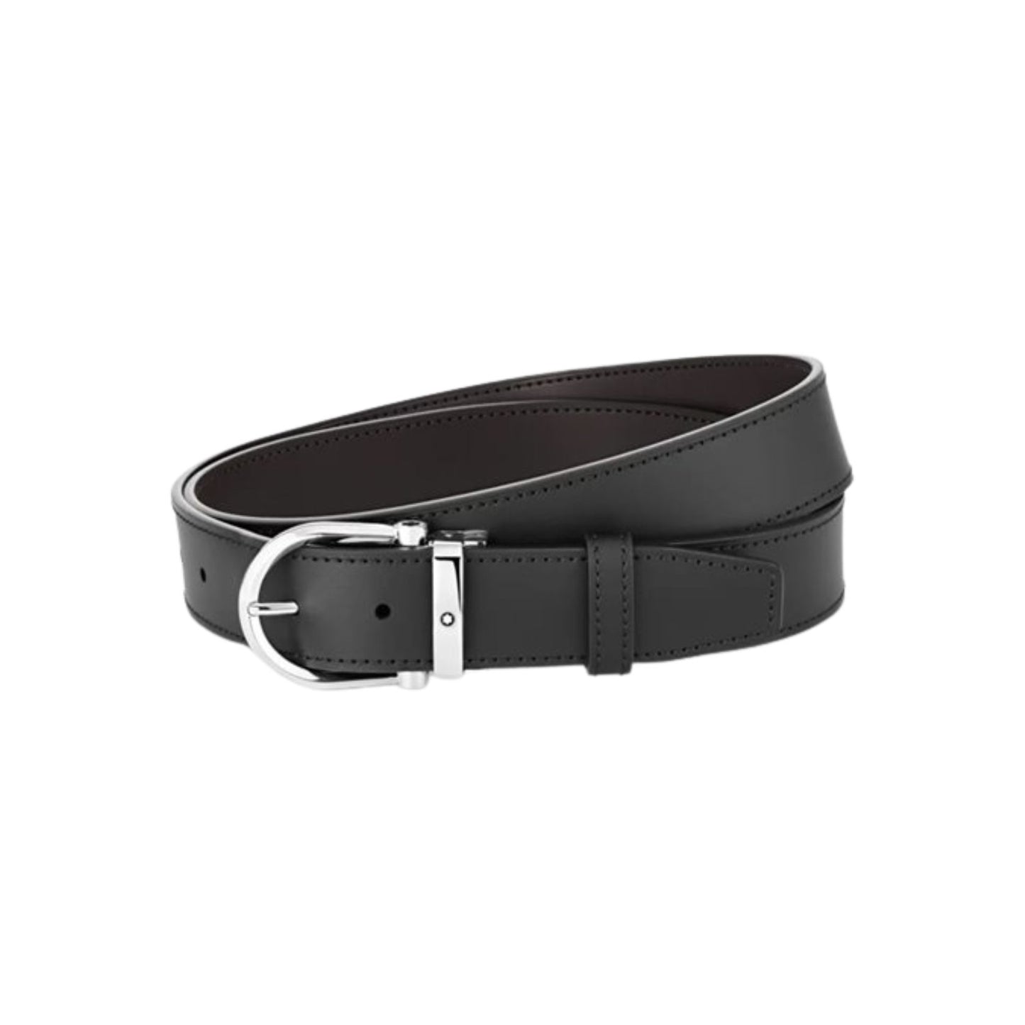 Cinture Montblanc Belt-Horseshoe Shiny Cintura Reversibile Pelle Nera / Marrone Fibbia Ovale