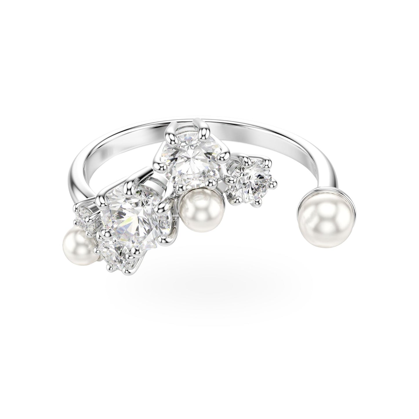 Anello aperto Swarovski Constella Crystal Pearl, tagli Round, Bianco, Placcato rodio