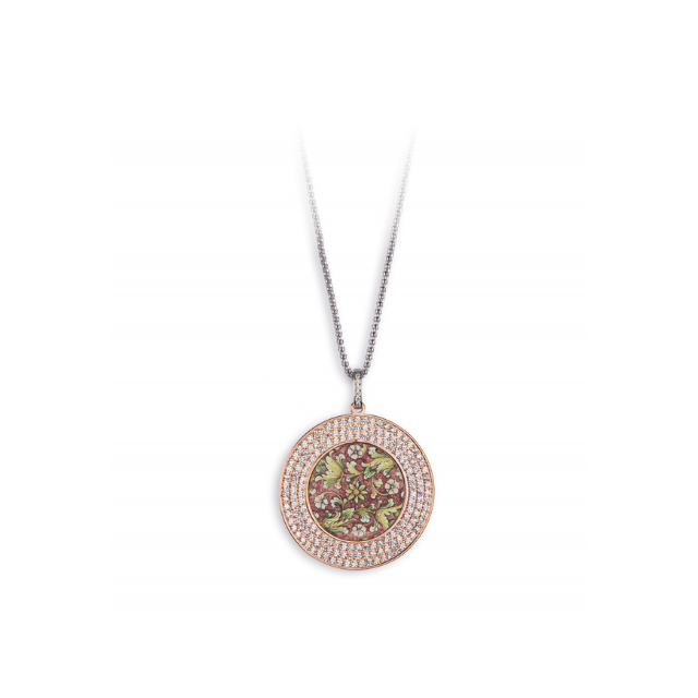 Collana Camurrìa I Maioliche Ciuri Ciuri Acciao Ciondolo Pvd Oro Stampa Siciliana e Strass