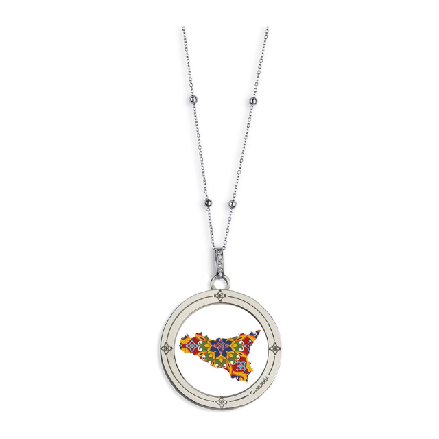 Collana Camurrìa A Tradizione Sicilia Bedda Collana Lunga Con Pendente Tondo Stampa Sicilia
