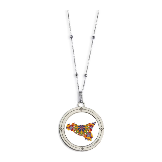 Collana Camurrìa A Tradizione Sicilia Bedda Collana Lunga Con Pendente Tondo Stampa Sicilia