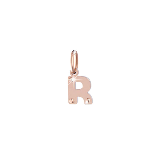 Ciondoli Lebebé Lockyourlove Lettera R Oro Rosa 9 Kt e Argento Cordino Bianco
