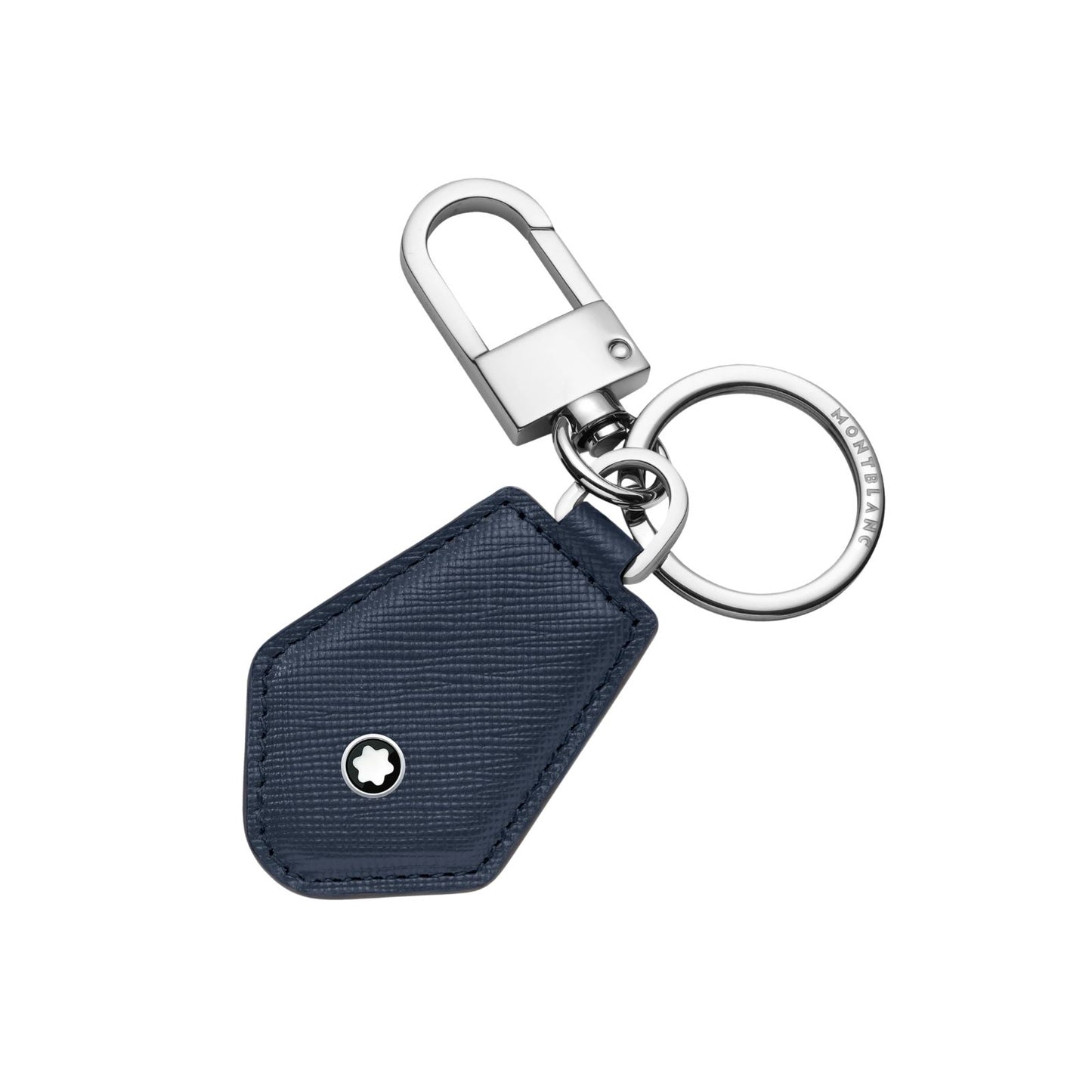 Portachiavi Montblanc Sartorial Anello Acciaio Pelle Blu